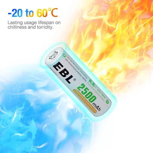 Alt view image 6 of 7 - EBL AA Rechargeable Batteries 2500mAh High Performance Pre-Charged AA Batteries - 24Pcs