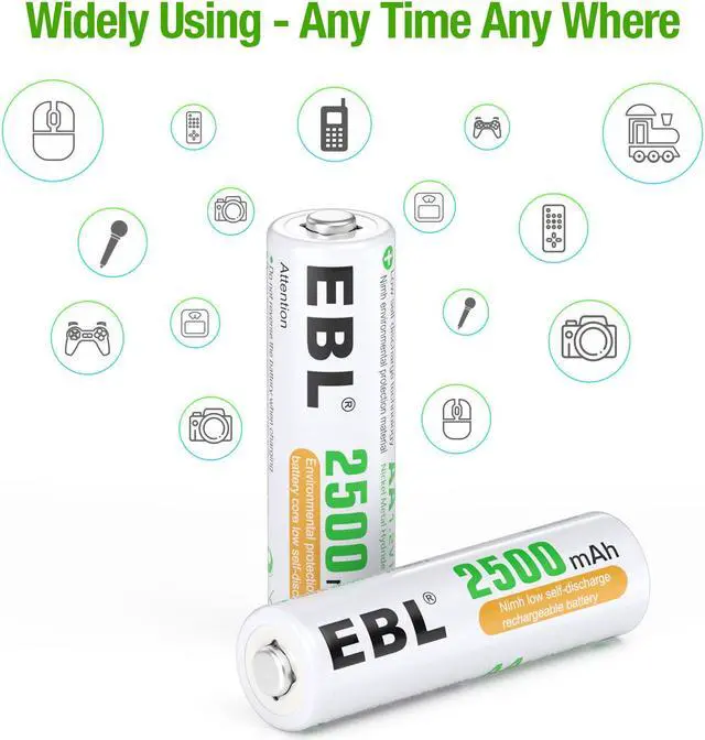 Alt view image 7 of 7 - EBL AA Rechargeable Batteries 2500mAh High Performance Pre-Charged AA Batteries - 24Pcs