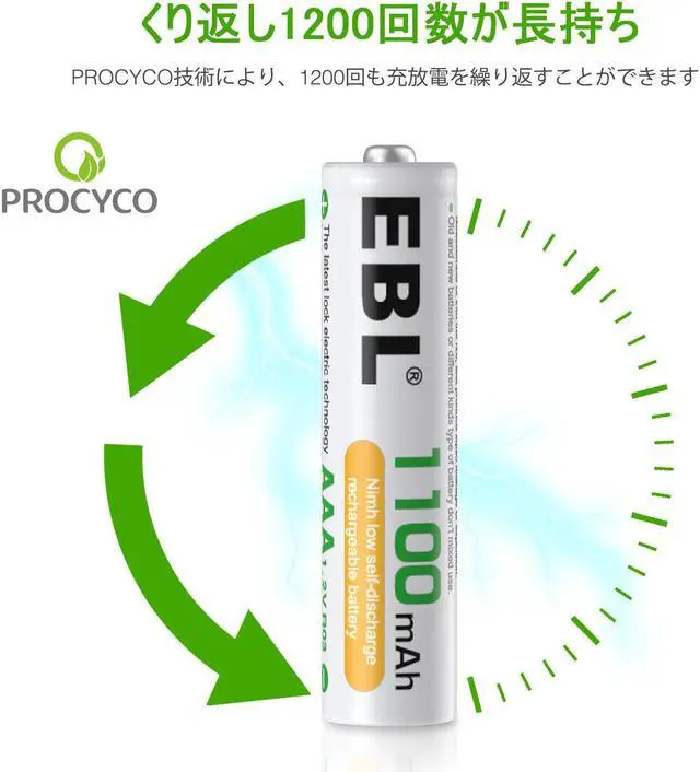 Alt view image 3 of 7 - EBL Rechargeable AAA Batteries 1100mAh Ni-MH Triple A Batteries, Precharged Long Lasting - 8 Counts