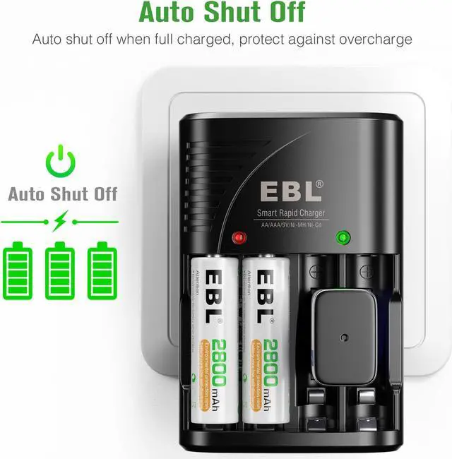 Alt view image 3 of 7 - EBL AA AAA Battery Charger with AA Rechargeable Batteries 4 Pack, Precharge Double A Battery 2800mAh with Smart Battery Charger for AA AAA NiMH and 9V Batteries
