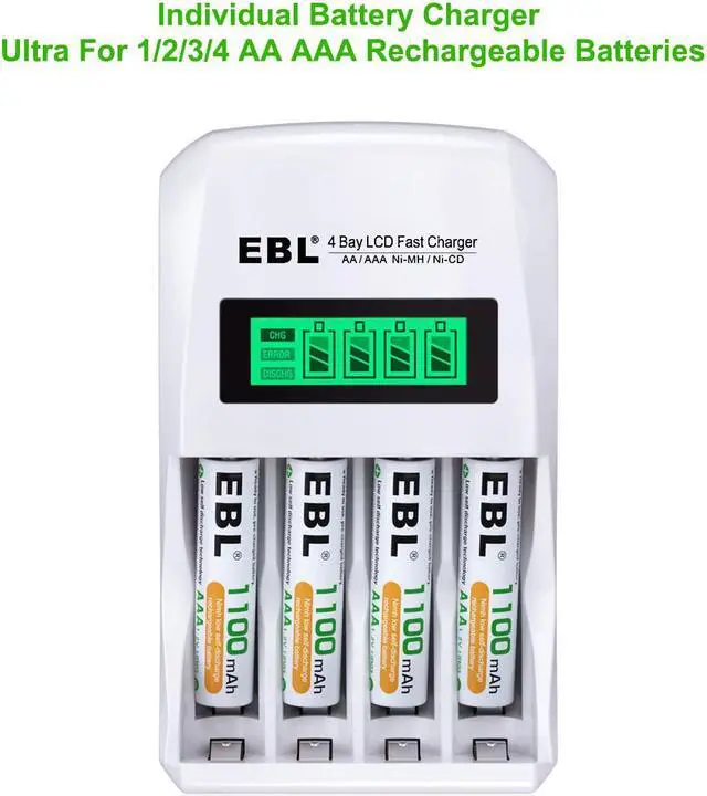 Alt view image 6 of 7 - EBL Rechargeable AAA Batteries 1100mAh (8 Counts) with 907 LCD Individual AA/AAA Rechargeable Battery Charger