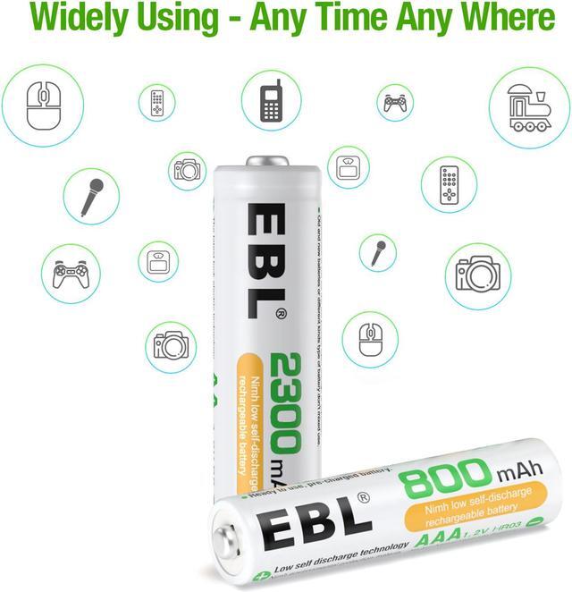 Alt view image 6 of 7 - EBL AA AAA Rechargeable Batteries Combo Pack of 16, 8 PCS AA 2300mAh & 8-Pack AAA 800mAh Ni-MH Rechargeable Batteries with 2 Pcs Battery Case Organizer