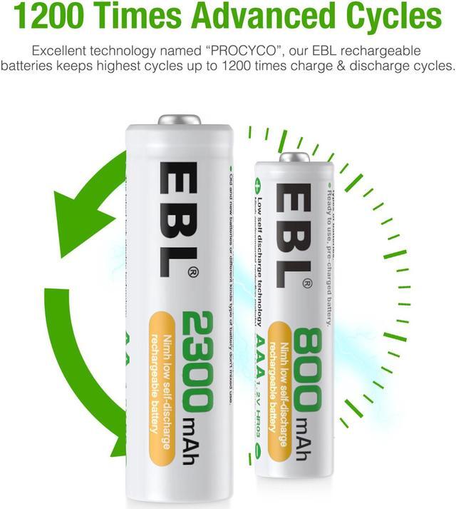 Alt view image 3 of 7 - EBL AA AAA Rechargeable Batteries Combo Pack of 16, 8 PCS AA 2300mAh & 8-Pack AAA 800mAh Ni-MH Rechargeable Batteries with 2 Pcs Battery Case Organizer