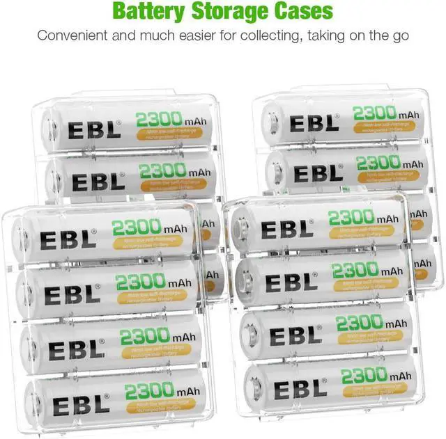 Alt view image 3 of 7 - EBL 16Pcs 2300mAh Rechargeable AA Batteries + 8 Bay Battery Charger for Ni-MH AA AAA Batteries with 2 USB Charging Ports