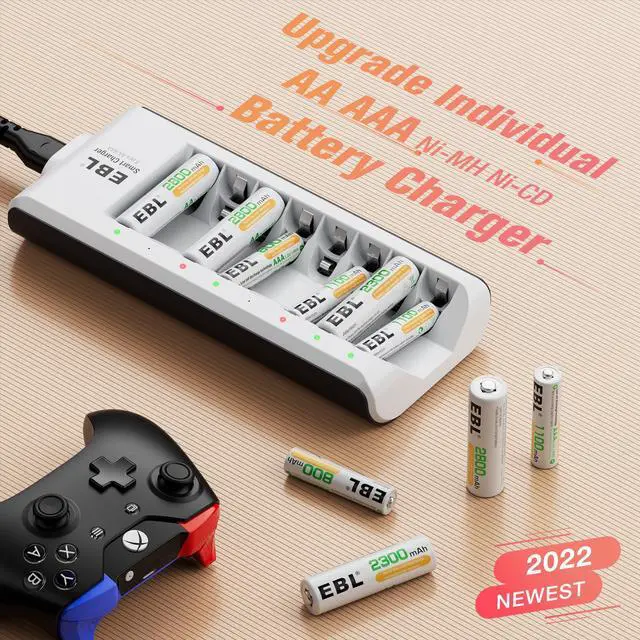 Alt view image 4 of 7 - EBL 8-Pack 1100mAh Rechargeable AAA Batteries + 8 Bay Battery Charger for AA/AAA Ni-MH Ni-CD Batteries