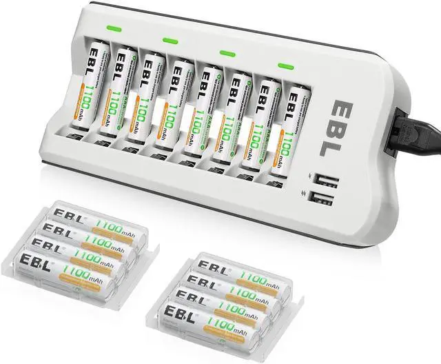 Main image of EBL 16 Pack 1100mAh AAA Rechargeable Batteries + 8 Bay Battery Charger for AA AAA Ni-MH Ni-CD Battery with Dual USB Charging Ports