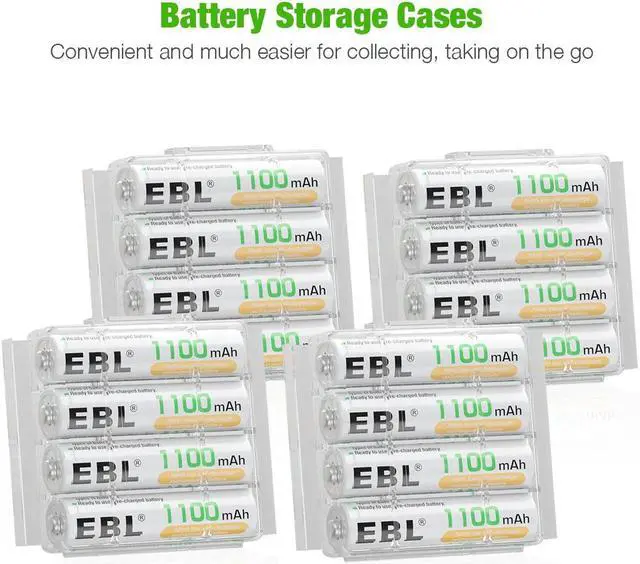 Alt view image 2 of 7 - EBL 16 Pack 1100mAh AAA Rechargeable Batteries + 8 Bay Battery Charger for AA AAA Ni-MH Ni-CD Battery with Dual USB Charging Ports