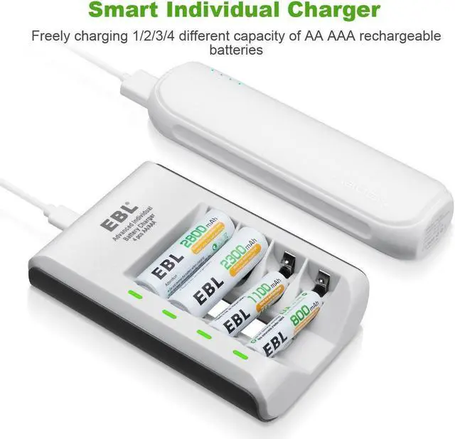 Alt view image 2 of 6 - EBL 8 Pack 1100mAh AAA Rechargeable Batteries with 4 Bay Battery Charger for AA AAA Ni-MH Ni-CD Batteries