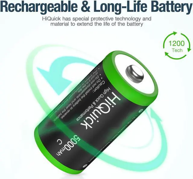 Alt view image 2 of 7 - HiQuick Ni-MH C Size Rechargeable Batteries 5000mAh - 1.2V High Capacity C Batteries, Pack of 4