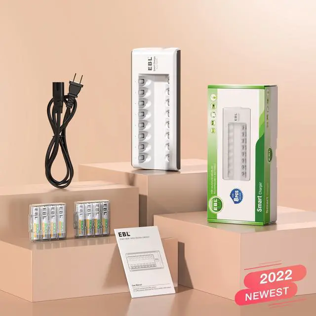 Alt view image 7 of 7 - EBL 8 Pack Rechargeable AAA Batteries 800mAh NiMH Battery with Smart 8-Slot Battery Charger for AA AAA Battery