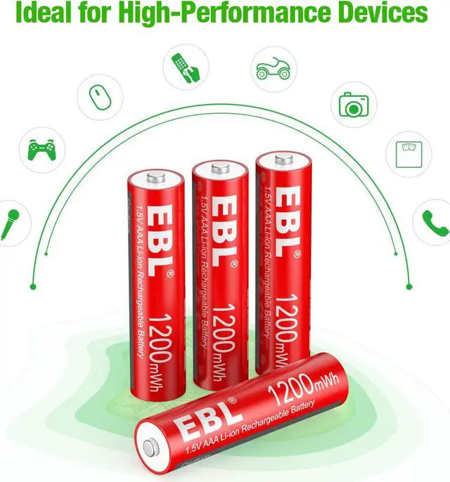 Alt view image 6 of 7 - EBL 8 Pack Rechargeable AAA Batteries 1200mWh with 8 Bay Smart Battery Charger for AA AAA Lithium Batteries