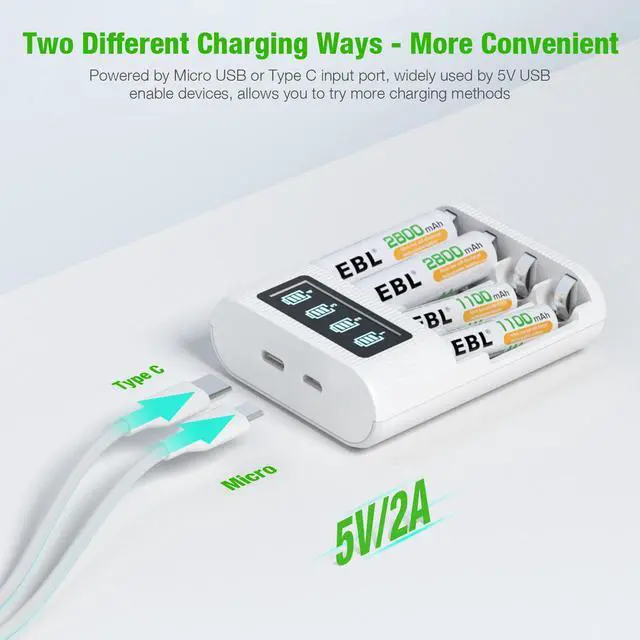 Alt view image 3 of 7 - EBL AA AAA Rechargeable Battery 8 Counts with Battery Charger - LCD Smart Charger with 4pcs 1.2V 2800mAh AA Rechargeable Battery and 4pcs 1100mAh AAA Batteries