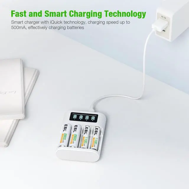 Alt view image 6 of 7 - EBL AA AAA Rechargeable Battery 8 Counts with Battery Charger - LCD Smart Charger with 4pcs 1.2V 2800mAh AA Rechargeable Battery and 4pcs 1100mAh AAA Batteries