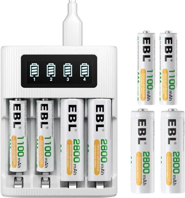 Alt view image 7 of 7 - EBL AA AAA Rechargeable Battery 8 Counts with Battery Charger - LCD Smart Charger with 4pcs 1.2V 2800mAh AA Rechargeable Battery and 4pcs 1100mAh AAA Batteries