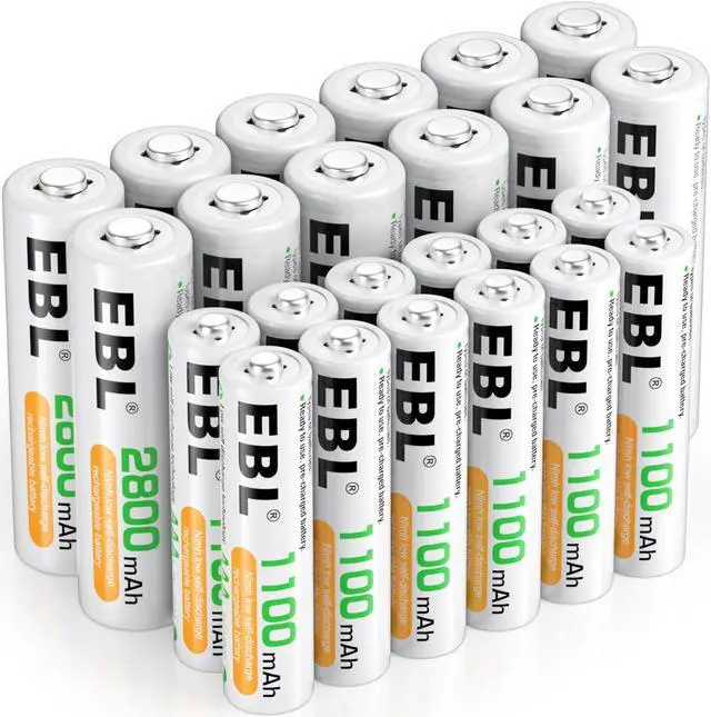 Main image of EBL 24 Sets AA AAA Batteries Combo with 12-Pack AA 2800mAh & 12-Pack AAA 1100mAh 1.2V Rechargeable Nimh Batteries