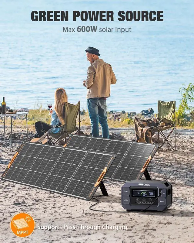 Alt view image 6 of 6 - GRECELL Portable Power Station 2200W Solar Generator 1126Wh LiFePO4 Battery Pack, 1.25Hrs Fast Charging, with 4 2200W (4800W Peak) AC Outlets, Generator for Home Use Outdoor Camping Emergency
