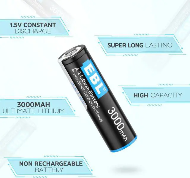 Alt view image 2 of 7 - EBL AA Lithium Batteries, 20-Pack 1.5V 3000mAh Non-Rechargeable Double A Batteries