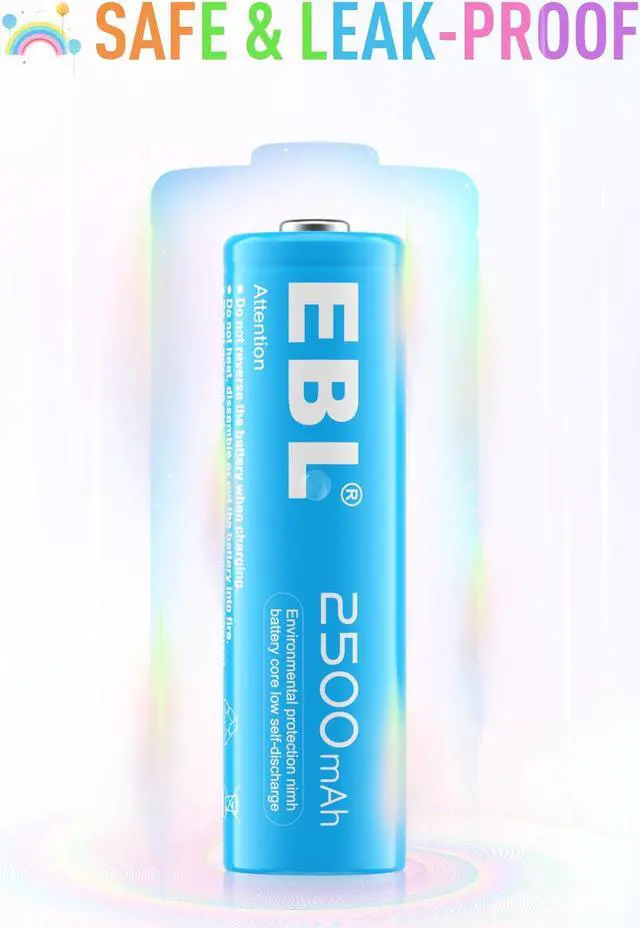 Alt view image 4 of 7 - EBL 10-Pack AA Rechargeable Batteries Rainbow 2500mAh with 1200 Deep Cycle for Camera Flashlight with Battery Case