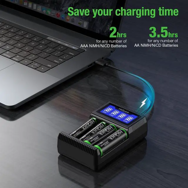 Alt view image 5 of 7 - HiQuick Rechargeable AA AAA Batteries with Charger, 2800mAh AA Batteries (4 Pack) & 1100mAh AAA Batteries (4 Pack) with 5V 2A USB Fast Charging AA AAA Battery Charger