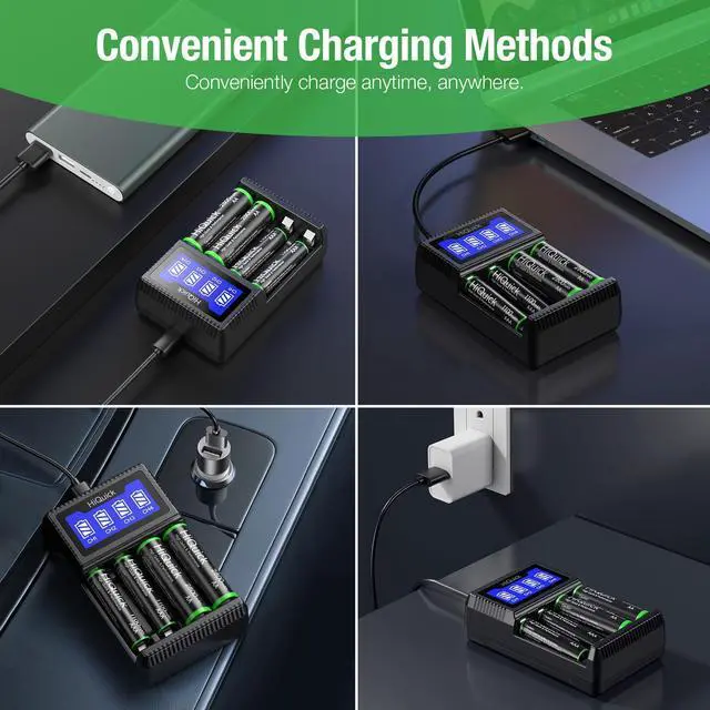 Alt view image 3 of 7 - HiQuick Rechargeable AA AAA Batteries with Charger, 2800mAh AA Batteries (4 Pack) & 1100mAh AAA Batteries (4 Pack) with 5V 2A USB Fast Charging AA AAA Battery Charger