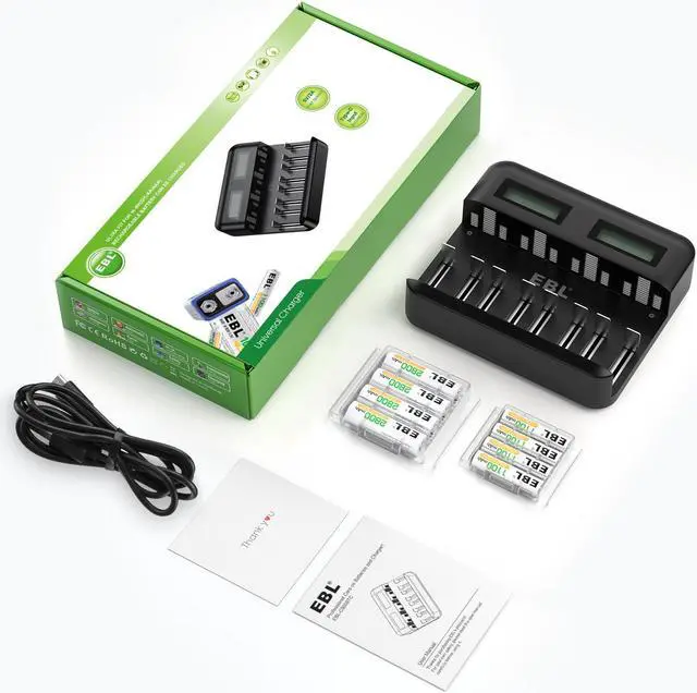 Alt view image 7 of 7 - EBL Battery Charger for AA/AAA/C/D Rechargeable Battery with 1.2V NiMH Rechargeable AA Battery 2800mAh(4pcs) and 1100mAh AAA Battery(4pcs) Combo