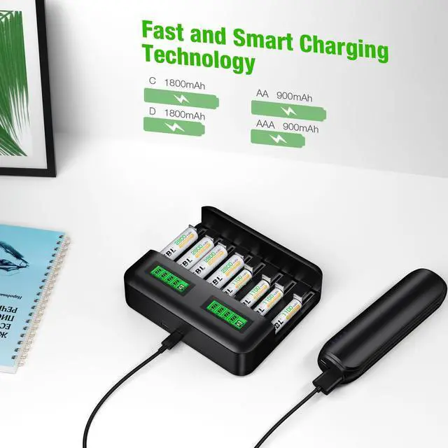 Alt view image 6 of 7 - EBL Battery Charger for AA/AAA/C/D Rechargeable Battery with 1.2V NiMH Rechargeable AA Battery 2800mAh(4pcs) and 1100mAh AAA Battery(4pcs) Combo