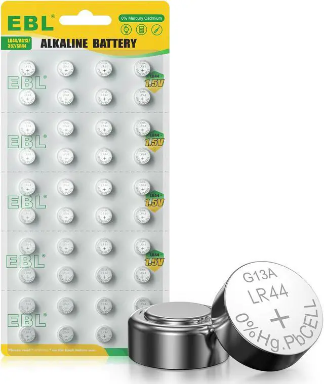 Main image of EBL LR44 AG13 357 SR44 303 A76 Battery 1.5V Button Alkaline Coin Cell Batteries - 40 Pack