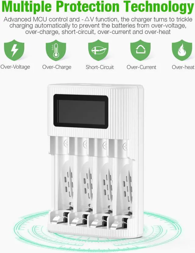 Alt view image 4 of 7 - EBL 8 Pack 2800mAh Rechargeable AA Batteries and USB Type-C Battery Charger with LCD Screen for AA AAA Batteries