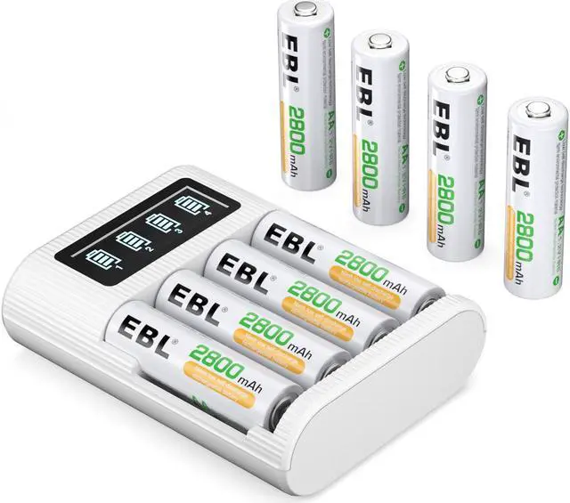 Main image of EBL 8 Pack 2800mAh Rechargeable AA Batteries and USB Type-C Battery Charger with LCD Screen for AA AAA Batteries