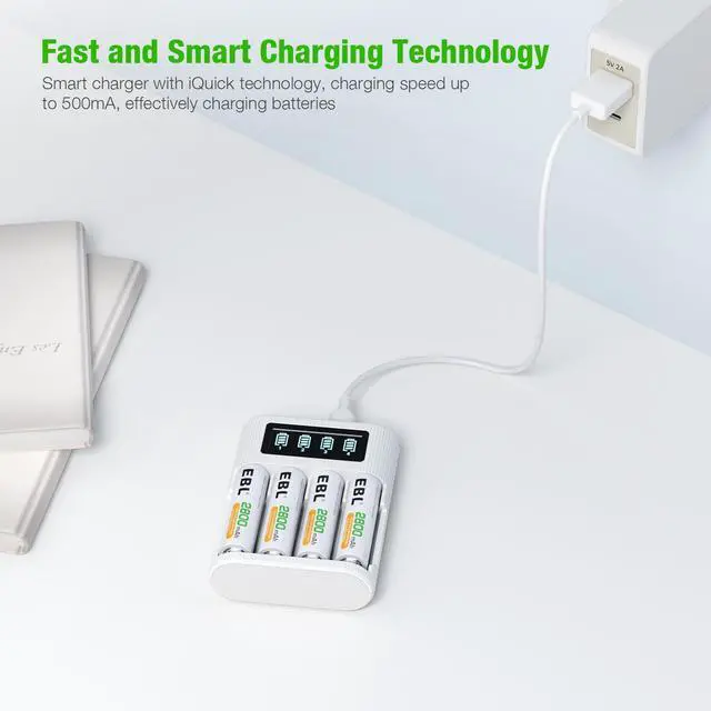 Alt view image 6 of 7 - EBL 8 Pack 2800mAh Rechargeable AA Batteries and USB Type-C Battery Charger with LCD Screen for AA AAA Batteries