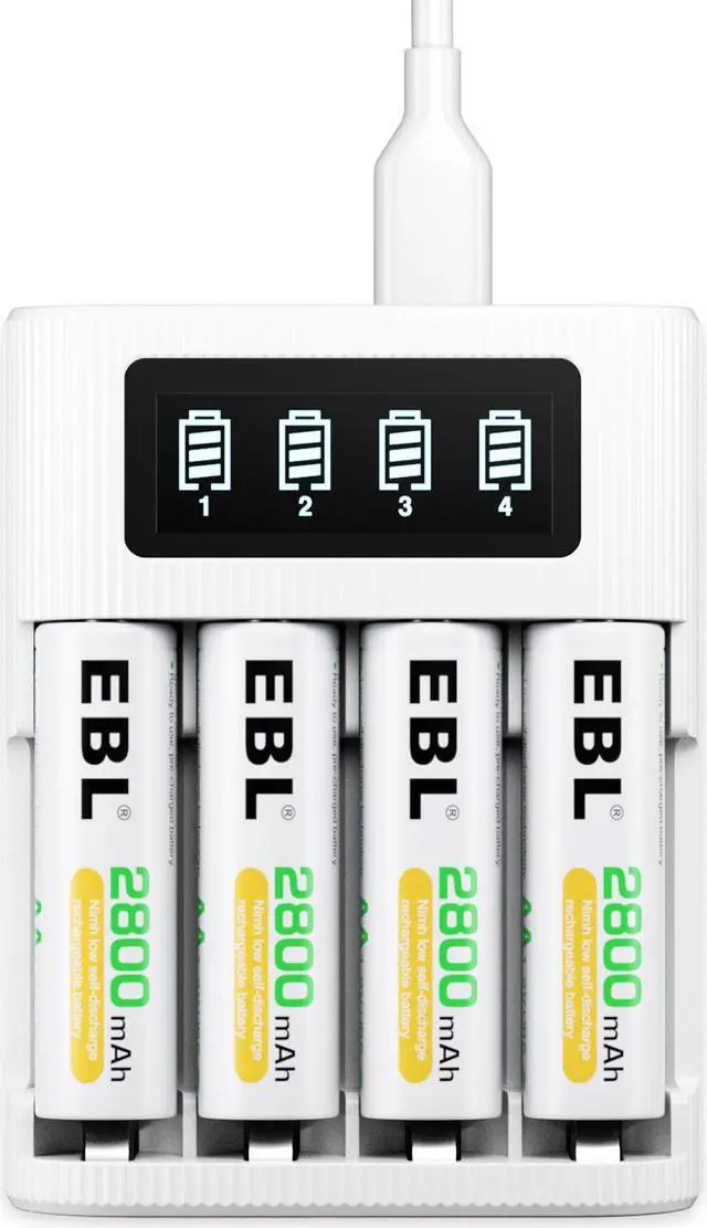 Alt view image 7 of 7 - EBL 8 Pack 2800mAh Rechargeable AA Batteries and USB Type-C Battery Charger with LCD Screen for AA AAA Batteries