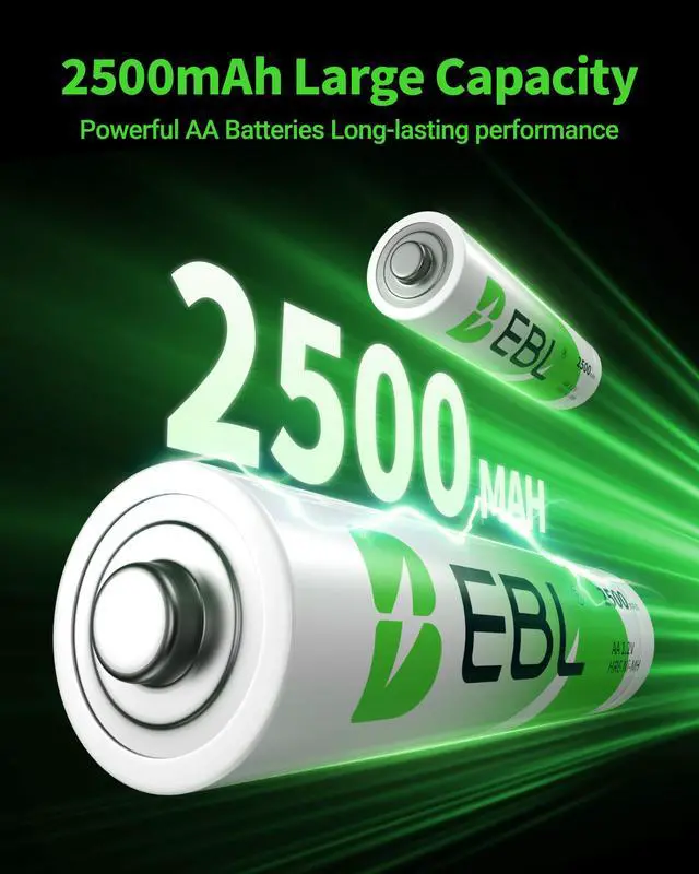 Alt view image 4 of 7 - EBL 8 Pack 2500mAh AA 1.2V Rechargeable Batteries Pre-Charged AA Batteries for Digital Camera, Children' Toys