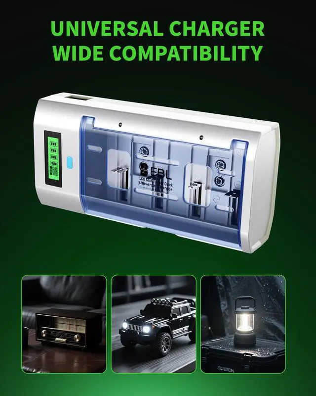 Alt view image 4 of 7 - EBL 6 Pack 10000mAh 1.2V Size D Batteries with LCD Battery Charger For 9V C D AA AAA Ni-MH Ni-CD Rechargeable Batteries