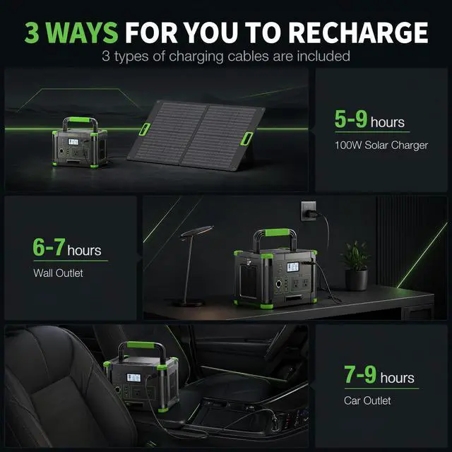 Alt view image 4 of 4 - 1000W Portable Power Station 999Wh Solar Generator Backup Battery Power
