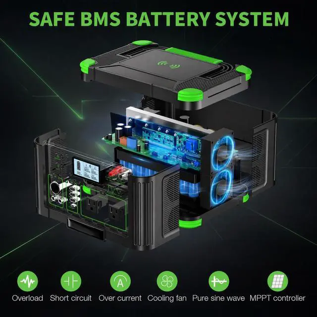 Alt view image 3 of 4 - 1000W Portable Power Station 999Wh Solar Generator Backup Battery Power