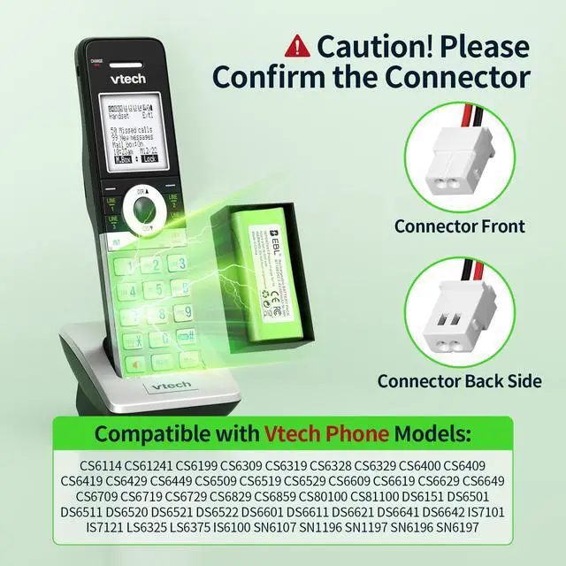 Alt view image 5 of 6 - EBL 4pcs Battery Pack BT183342 BT283342 BT162342 For Vtech AT&T Home Cordless Phone