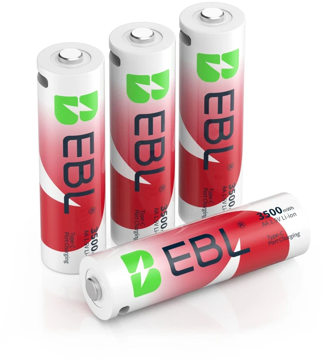 Main image of EBL 4 Pcs 3300mWh AA 1.5v Li-ion Rechargeable Batteries Double A Lithium Battery with 4 in 1 Micro USB Charging Cable