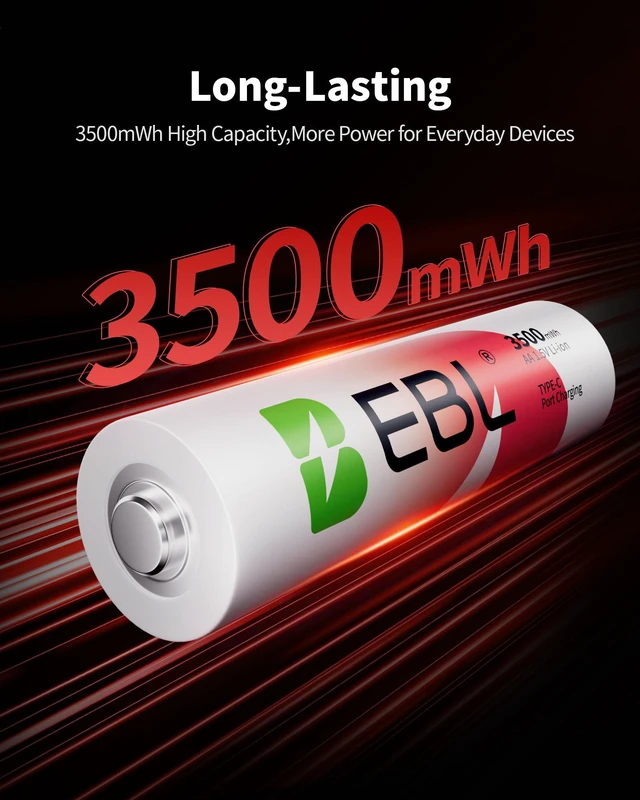 Alt view image 5 of 5 - EBL 4 Pcs 3300mWh AA 1.5v Li-ion Rechargeable Batteries Double A Lithium Battery with 4 in 1 Micro USB Charging Cable