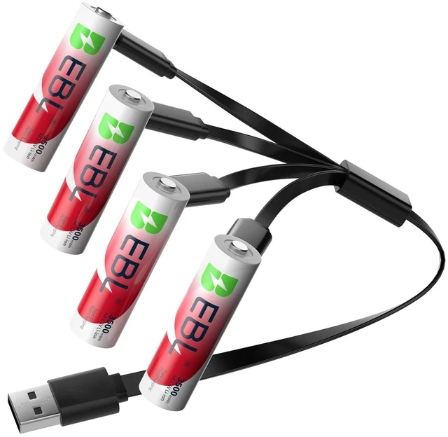 Alt view image 2 of 5 - EBL 4 Pcs 3300mWh AA 1.5v Li-ion Rechargeable Batteries Double A Lithium Battery with 4 in 1 Micro USB Charging Cable