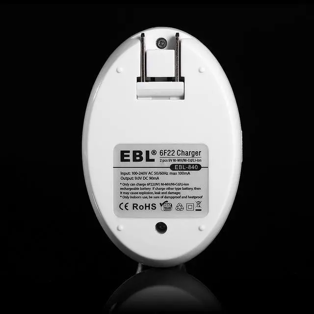 Alt view image 7 of 7 - EBL 2 Pack 6F22 600mAh 9V Rechargeable Batteries+ Battery Charger for Li-ion NI-MH NI-CD Replacement Battery