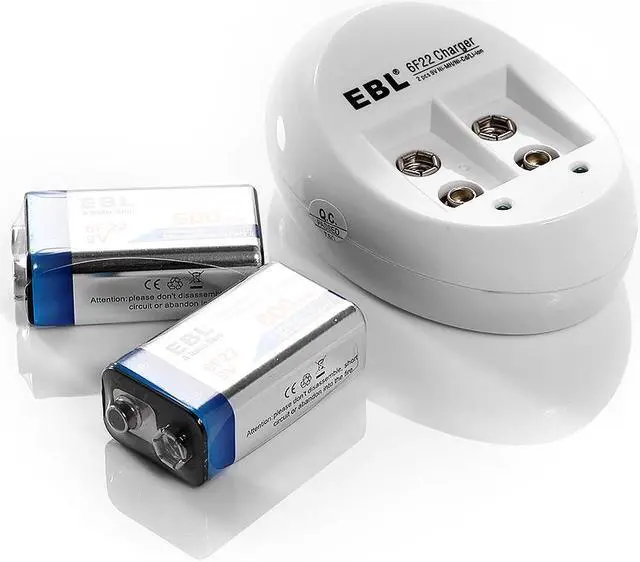 Alt view image 2 of 7 - EBL 2 Pack 6F22 600mAh 9V Rechargeable Batteries+ Battery Charger for Li-ion NI-MH NI-CD Replacement Battery