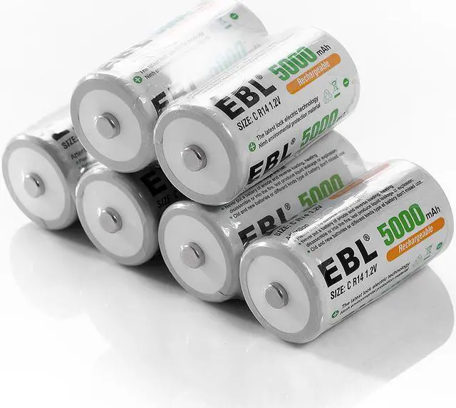 Main image of EBL 6 Pack Size C R14 Battery 5000mAh 1.2v Ni-MH Rechargeable Batteries