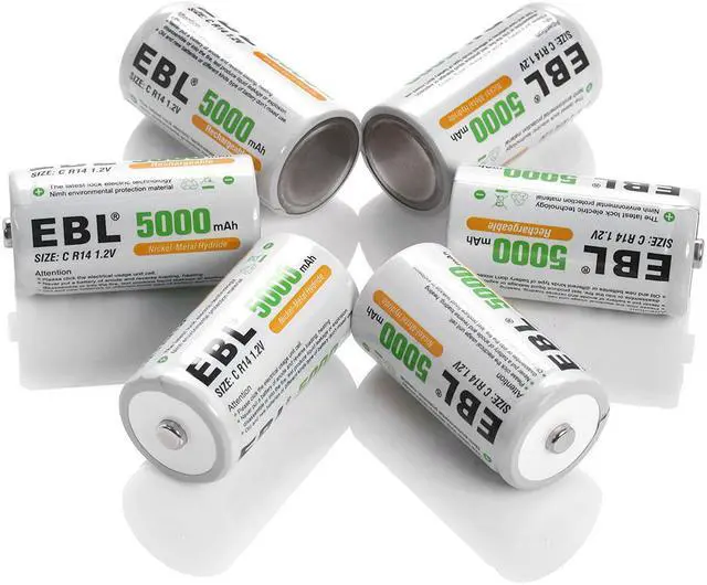 Alt view image 2 of 7 - EBL 6 Pack Size C R14 Battery 5000mAh 1.2v Ni-MH Rechargeable Batteries