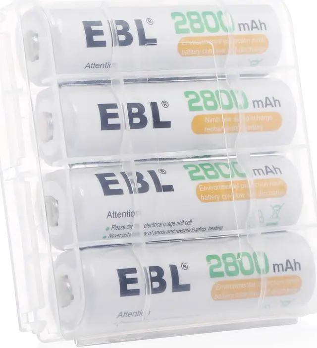 Alt view image 2 of 7 - EBL 4 Pack High Capacity 2800mAh AA Ni-MH Rechargeable Batteries, Battery Case Included