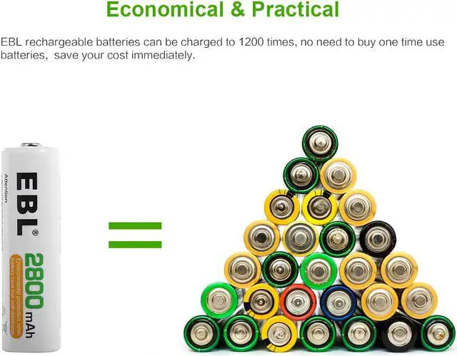 Alt view image 6 of 7 - EBL 4 Pack High Capacity 2800mAh AA Ni-MH Rechargeable Batteries, Battery Case Included