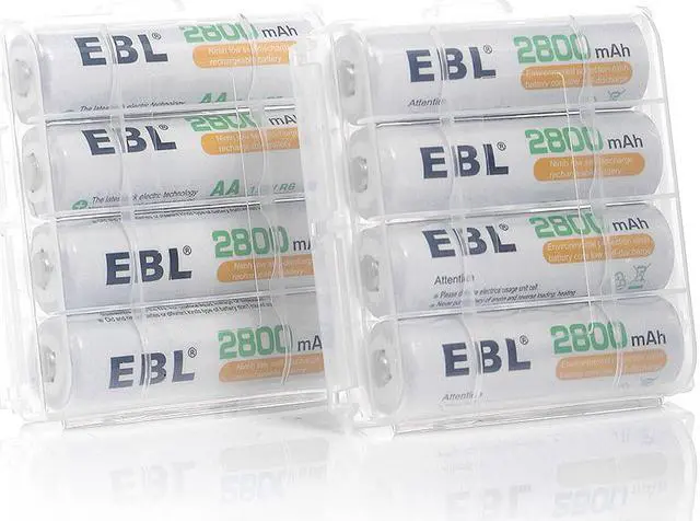 Alt view image 2 of 7 - EBL 8 Pack High Capacity 2800mAh AA Ni-MH Rechargeable Batteries, Battery Case Included