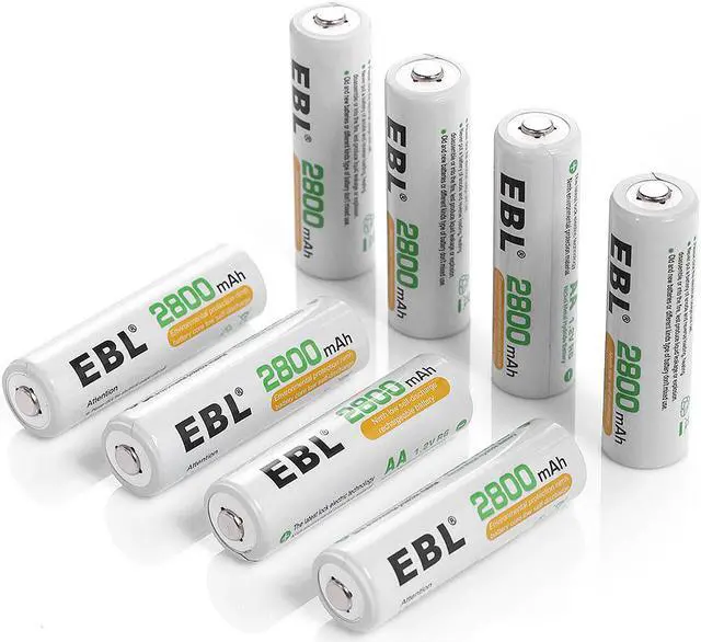 Main image of EBL 8 Pack High Capacity 2800mAh AA Ni-MH Rechargeable Batteries, Battery Case Included