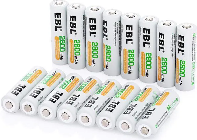 Main image of EBL 16 Pack High Capacity 2800mAh AA Ni-MH Rechargeable Batteries, Battery Case Included