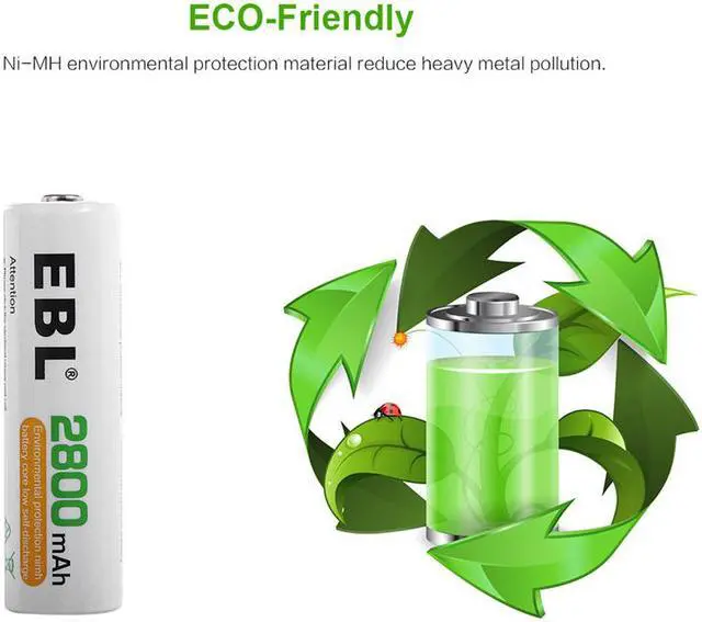 Alt view image 7 of 7 - EBL 8 Pack 2800mAh AA Battery Ni-MH Rechargeable Batteries with 8 Bay Battery Charger