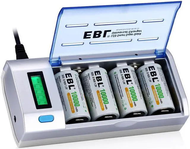 Alt view image 2 of 7 - EBL 4 Pack 10000mAh Size D Battery with Battery Charger for C D 9V AA AAA Rechargeable Batteries